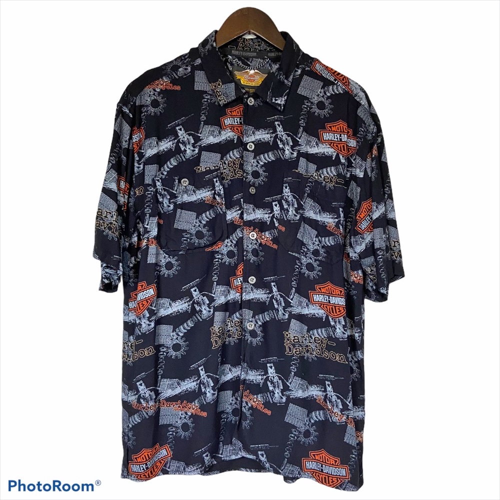 Harley Davidson short sleeve black button up shirt
